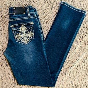 RODEO GIRL❤️ Cross Pocket Medium Wash Jeans